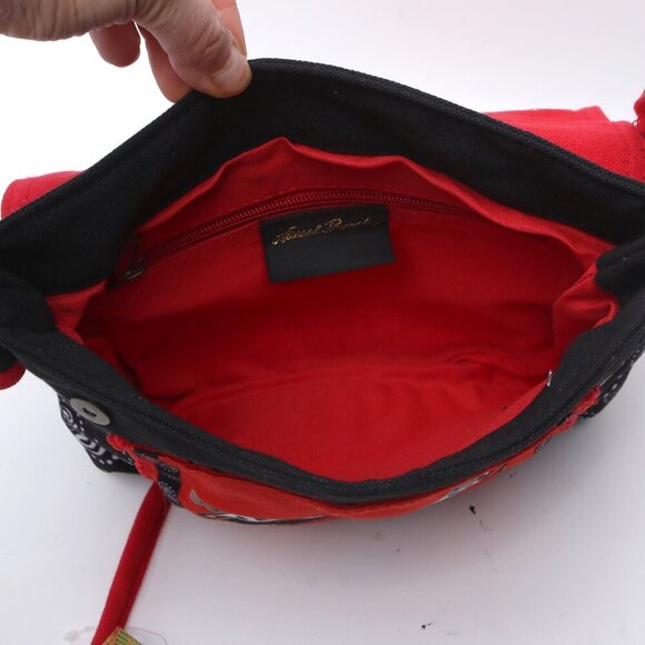 Laurel Burch Butterfly Canvas Shoulder Bag Crossbody Fabric Messenger Red Black - Picture 5 of 8